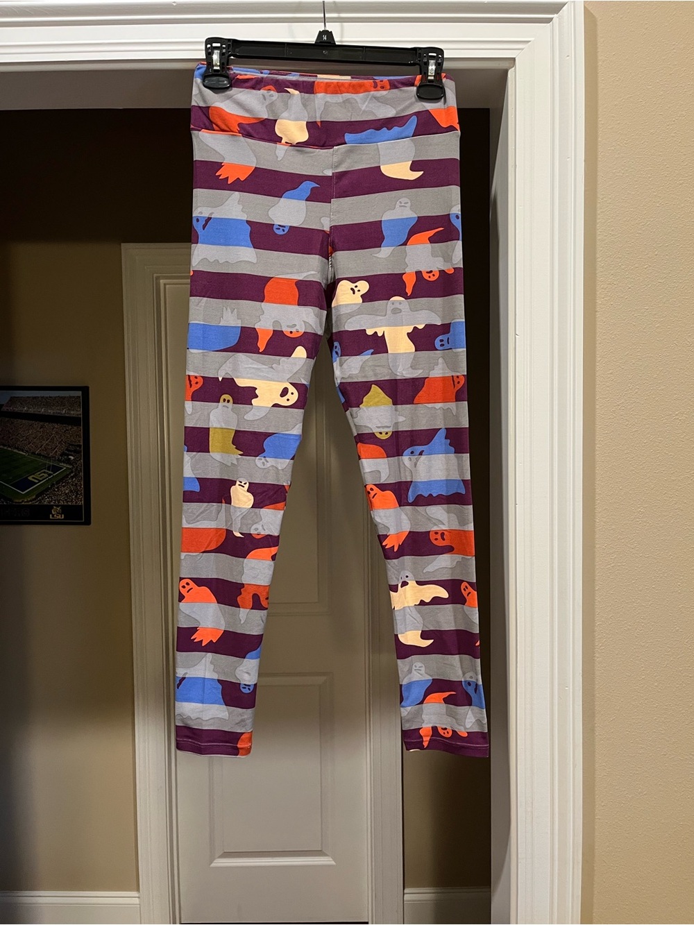 LuLaRoe Purple and Gray Ghost Stripe Leggings